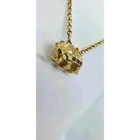 Vintage Joan Rivers Swarovski Crystal Elephant Gold Electroplate Necklace 1990s - Picture 4 of 16